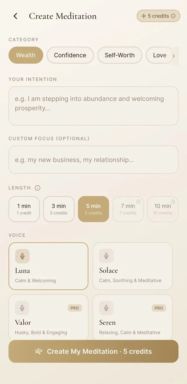 AuraRise create meditation screen