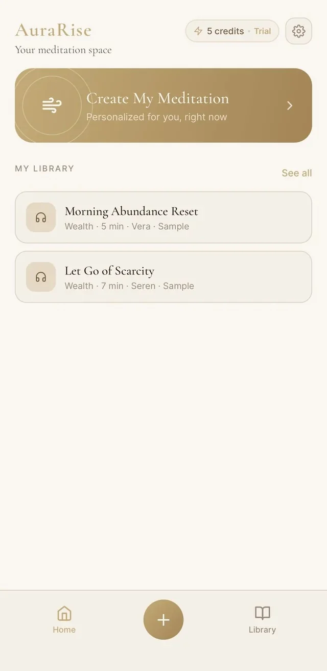 AuraRise home and library screen